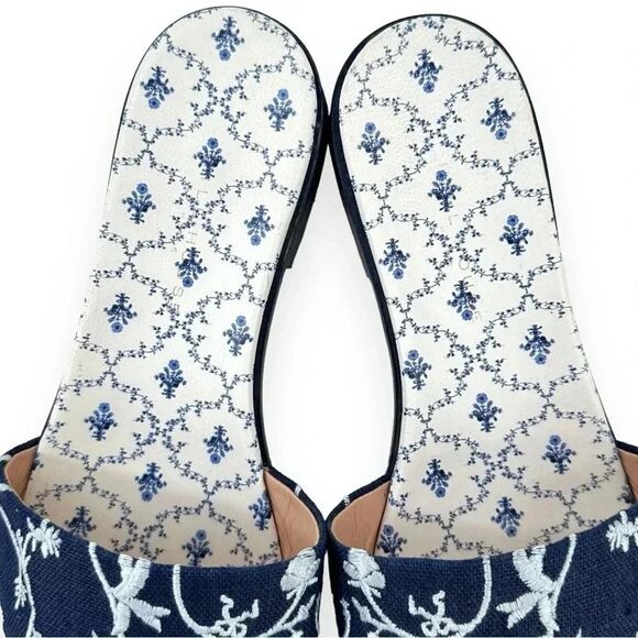 Hill House The City Slide in Navy Embroidery - Blue Floral Mule Sandals sz 41 - Picture 4 of 10